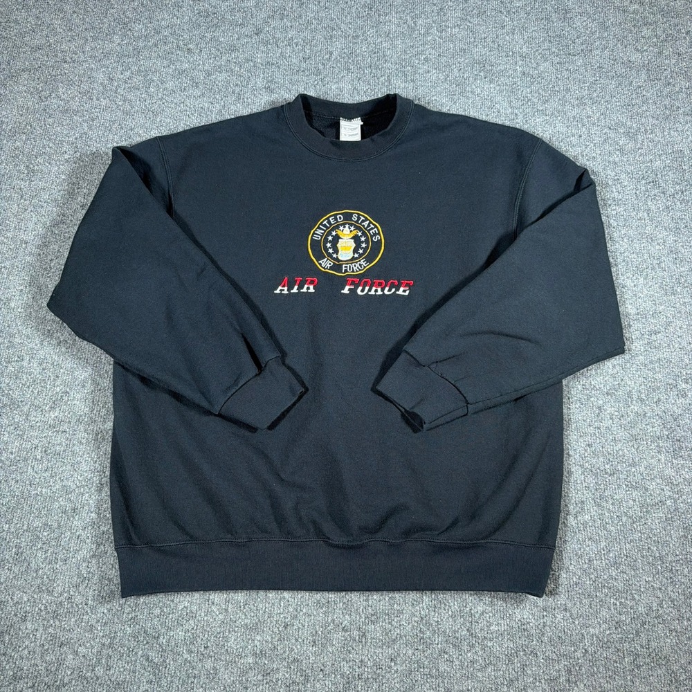 Air Force Fruit of the Loom Sweatshirt Mens XL Black‎ Air Embroidered Pullover
